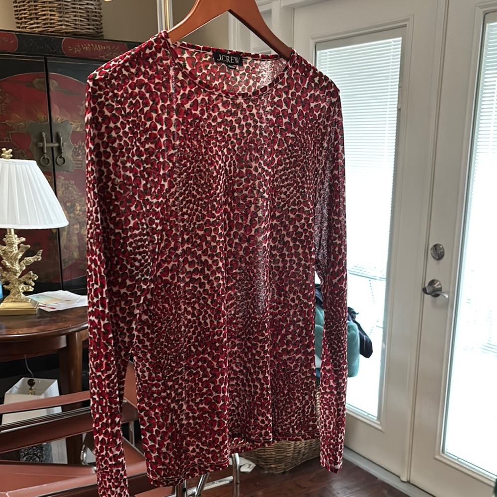 J. Crew Red Sheer Long Sleeve Tee